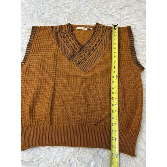 Adam Sloane Vintage 70s Mens Yellow Gold Waffle Knit Sweater Vest Size Large - Picture 4 of 10